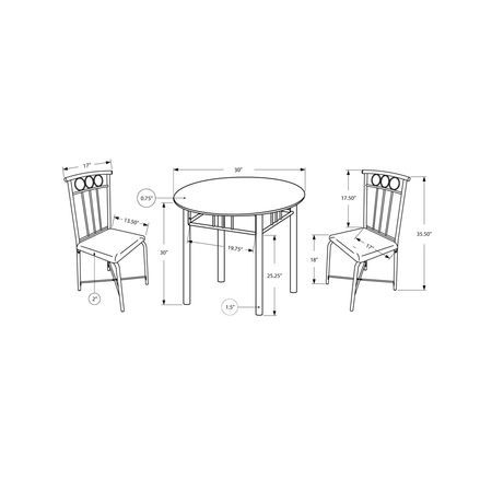 Monarch Specialties Dining Set - 3Pcs Set / Espresso Marble / Bronze Metal I 3045